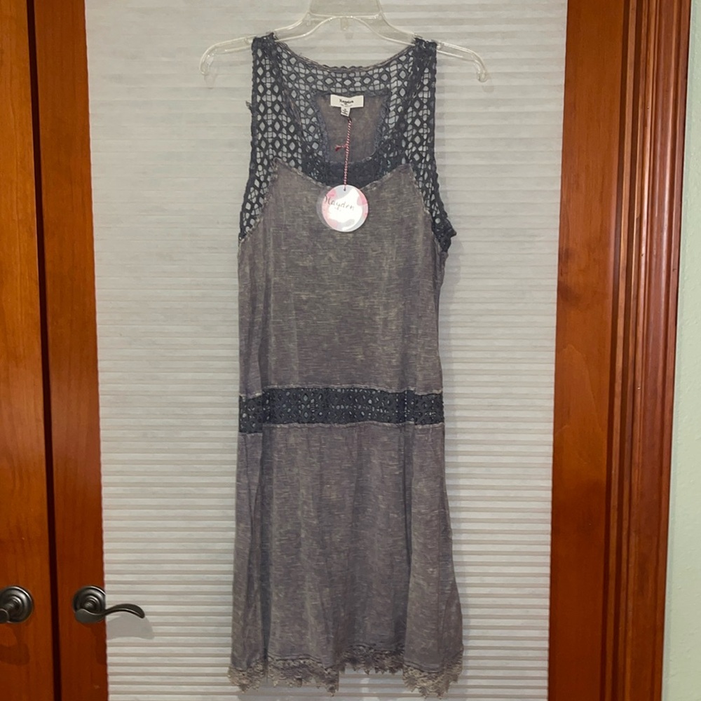 NWT Hayden sleeveless gray lace embellished top/swimsuit coverup/dress size M